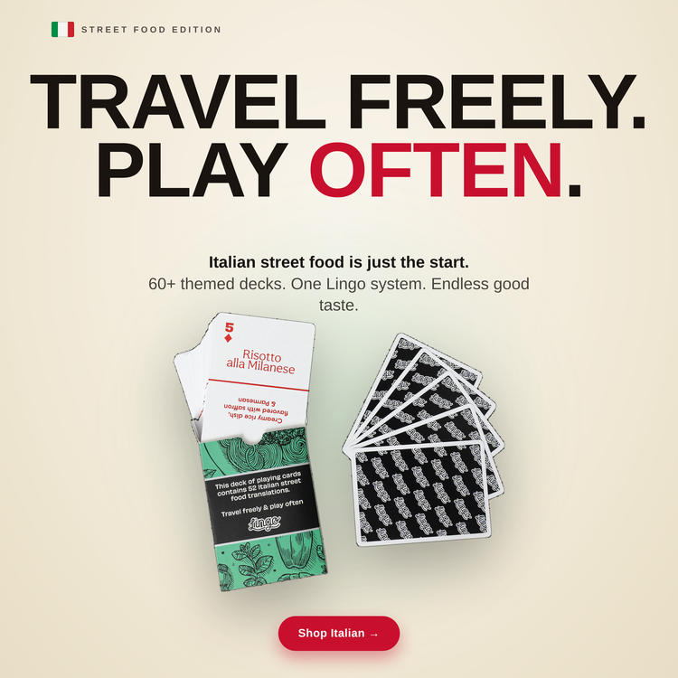 Italian Street Food – box with a fanned hand of cards