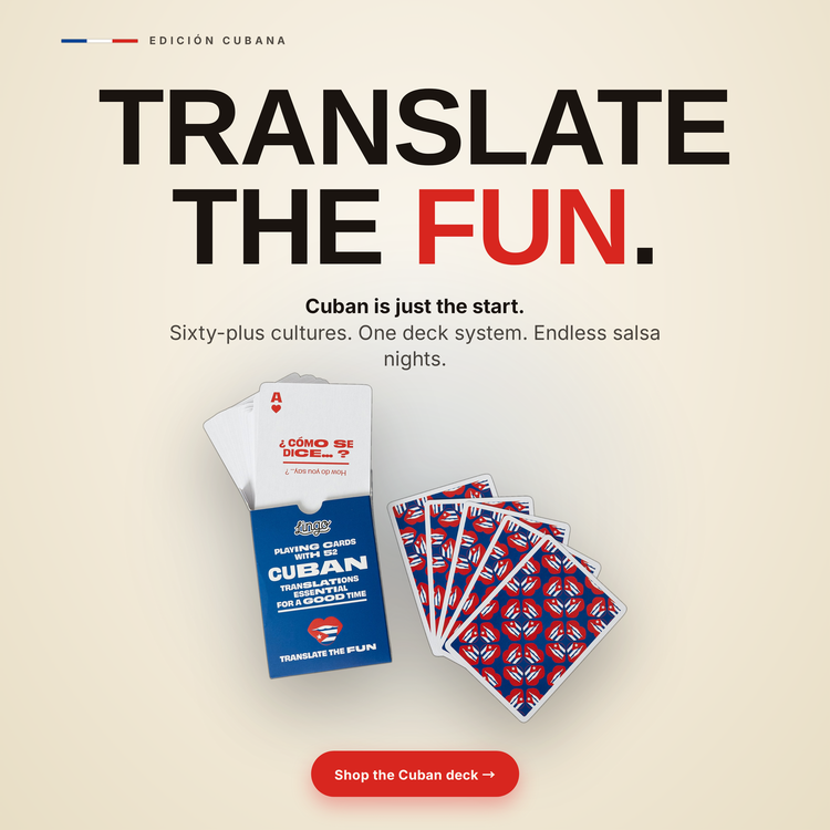 Cuban Lingo Playing Cards – box with a fanned hand of cards