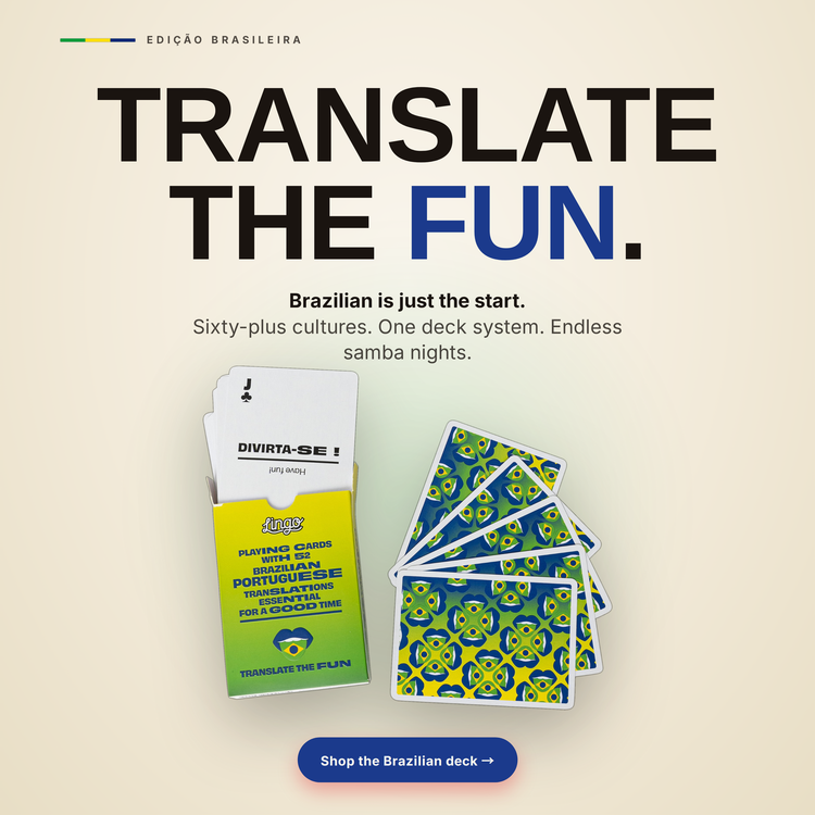Brazilian Lingo Playing Cards – box with a fanned hand of cards