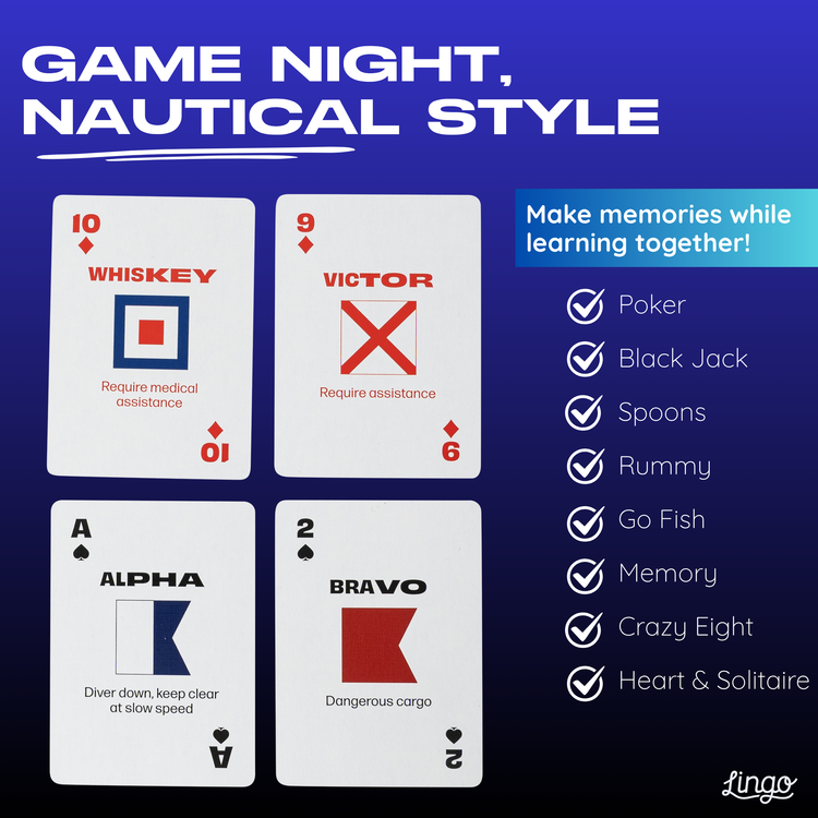 Nautical Lingo Playing Cards – card games you can play: poker, blackjack, rummy, Go Fish and more