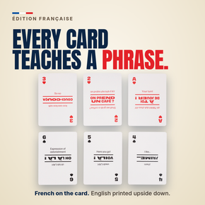 Lingo French playing cards - Every card teaches a phrase.