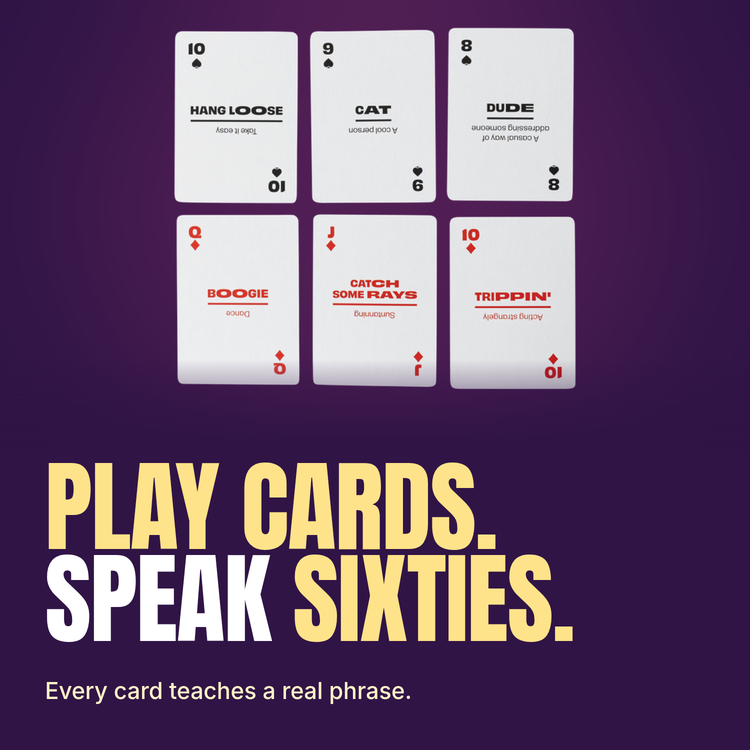 Lingo Sixties playing cards - Play cards. Speak Sixties.