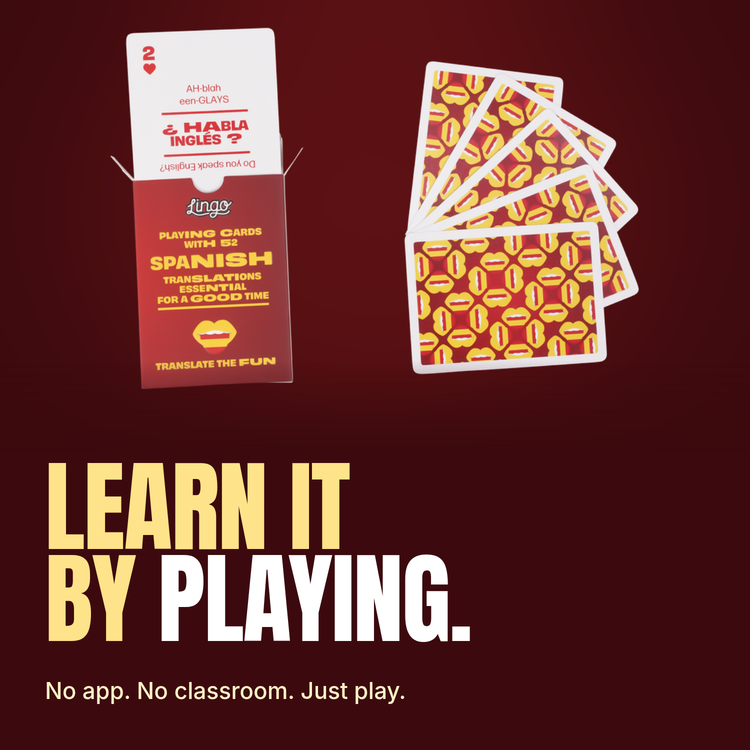 Lingo Spanish Travel Tin playing cards - Learn it by playing.