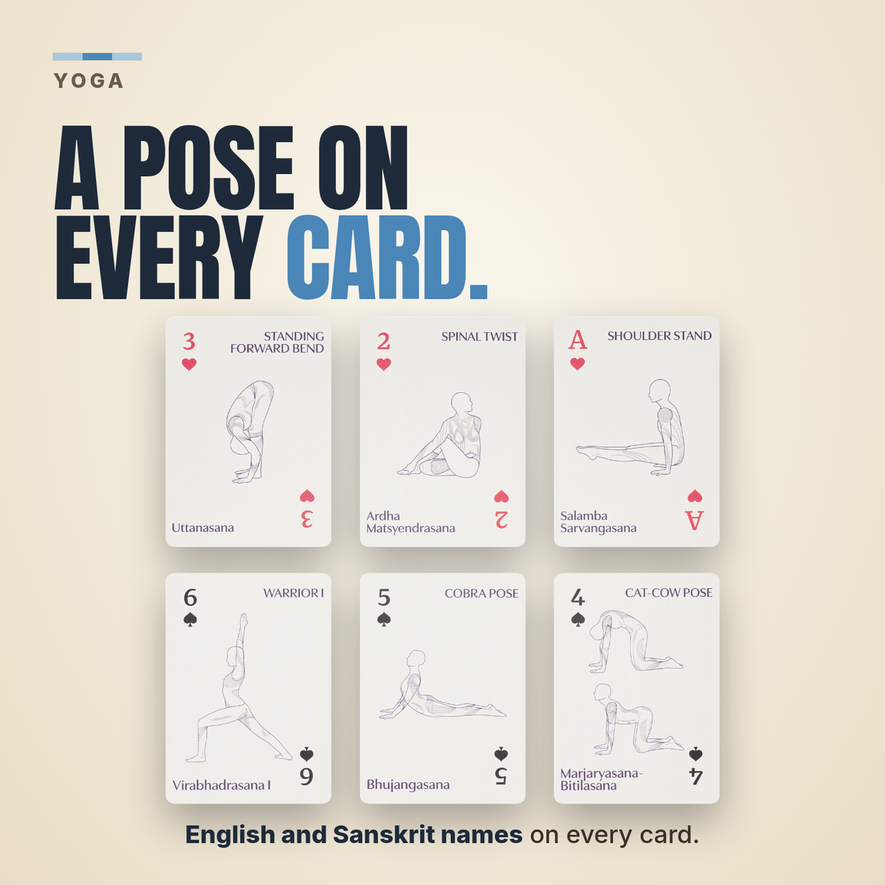 Lingo Yoga playing cards - A pose on every card.